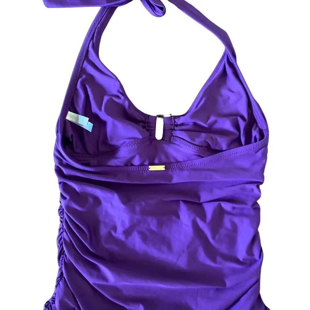 Helen Jon Tankini - S purple ruched , halter , polyester spandex